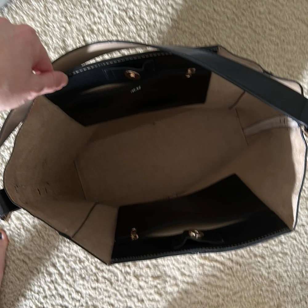 Great condition faux suede and faux leather, H&M shoulder bag, tan and black